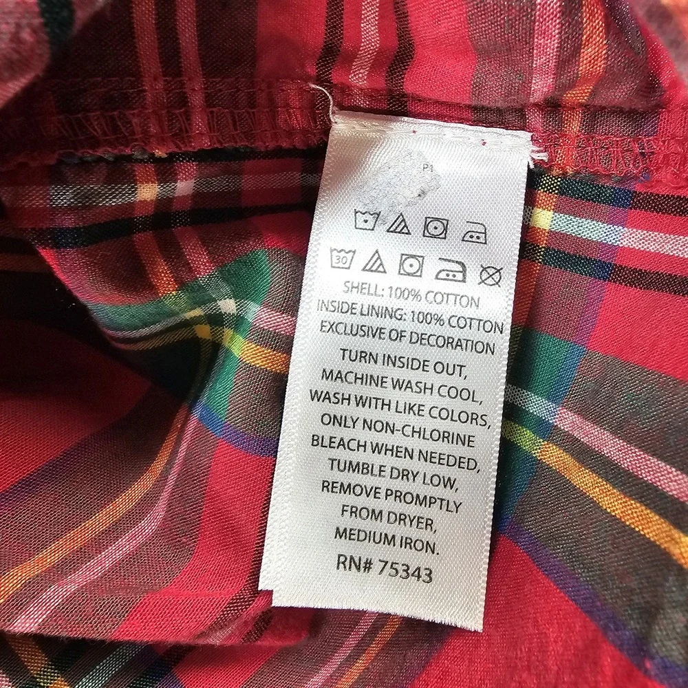 Tommy Bahama Red Green Plaid Shirt Poplin Boys‎ L Button Up Holiday Preppy